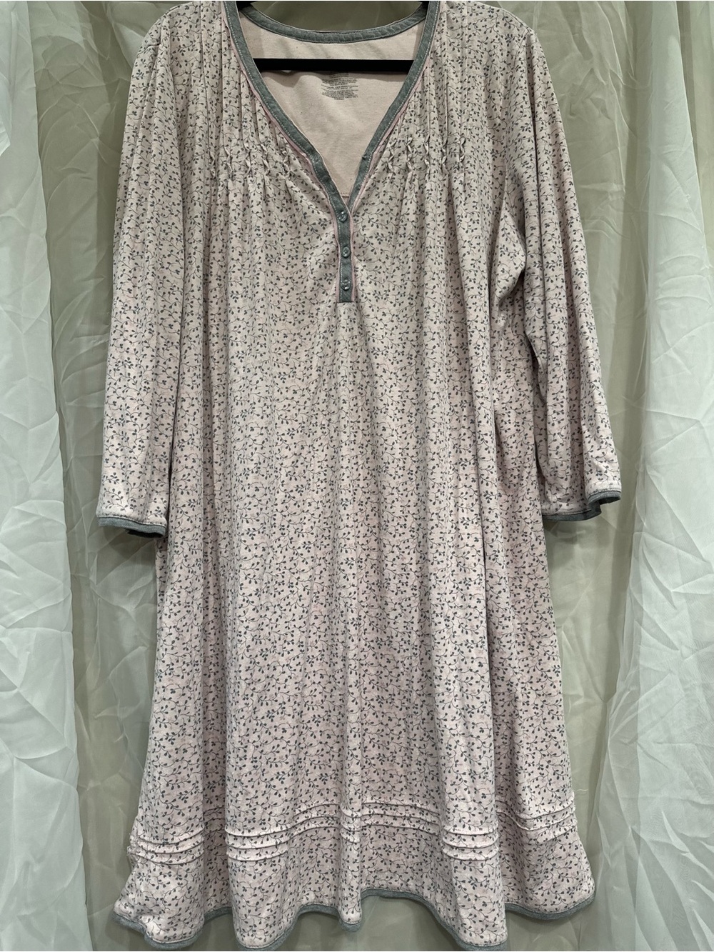 Women's Dusty Pink Floral Nightgown with Contrast Trim